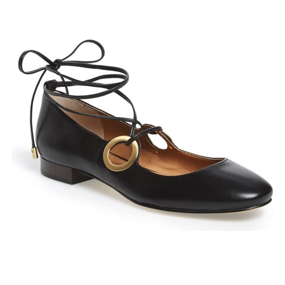 Calvin Klein Aubree Black Leather Lace Up Flats 8